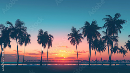 Silhouette coconut palm trees on beach against blue sk