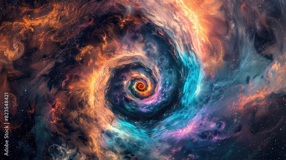 A mesmerizing swirl of colors and light, reminiscent of a nebula in deep space.