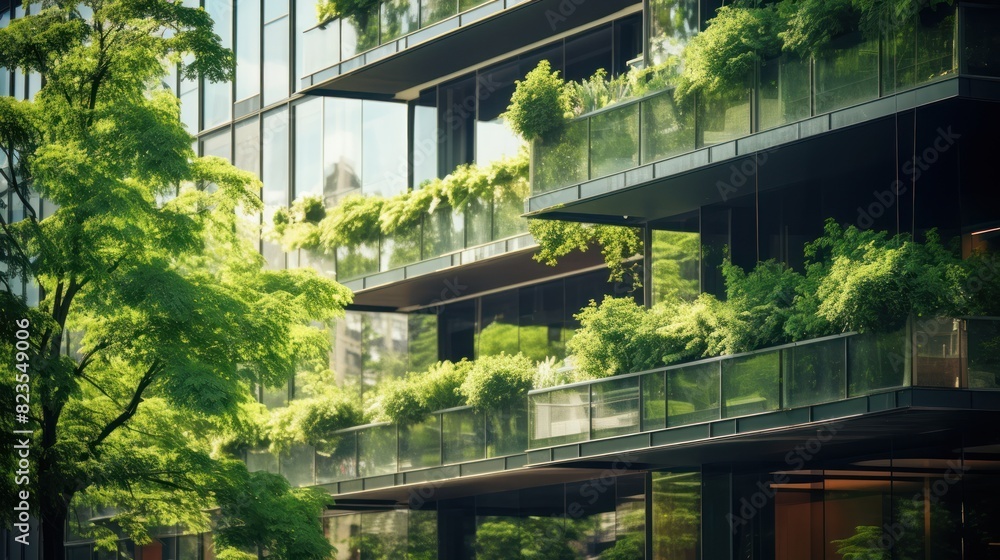 Eco-friendly building in the modern city. Eco-friendly building in the modern city.