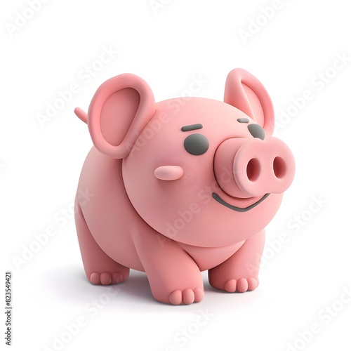 Cute 3D Clay Piggy Bank Isolated on White Background