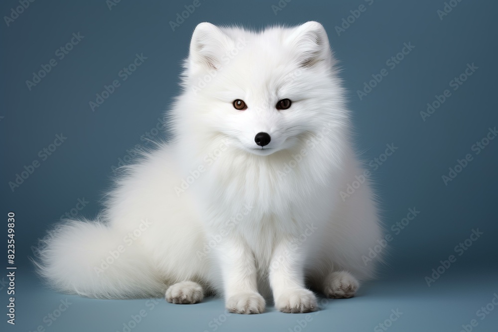 Fototapeta premium Stunning portrait of a pure white fox with a lush fur coat posing elegantly