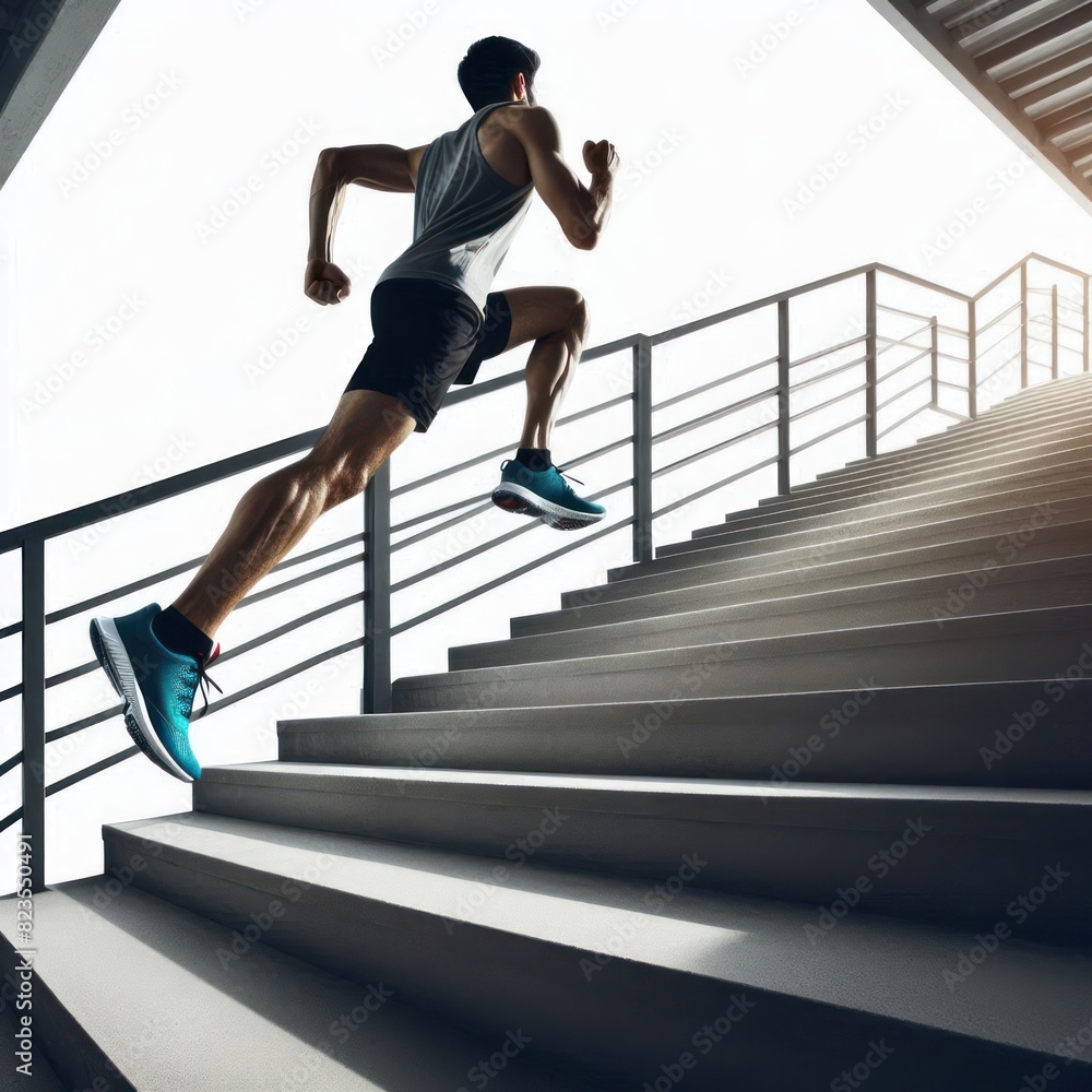 runner athlete running feet up stair Isolated on white background runner athlete running feet up stair Isolated on white background