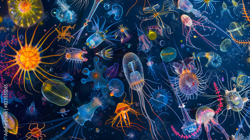 Vibrant and Detailed Representation of Diverse Zooplankton Species in their Aquatic Environment © Tyler