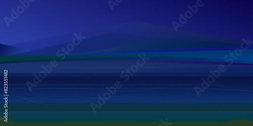 Night mountain walley landscape with river banner vector llustration photo