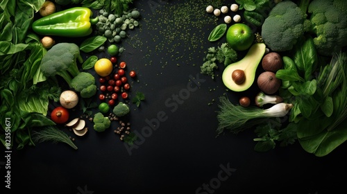 Top view of healthy organic food: green vegetables,  photo