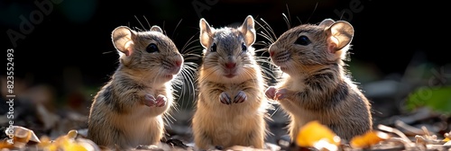 sundappled expanse of bustling rodent habitat group of Degus scamper play their sleek body intertwining joyful dance of companionship. their nimble paw whisker twitching excitement they explore every  photo