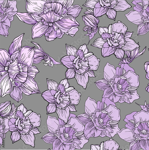 Spring flowers Daffodil pattern. Floral seamless pattern  daffodil flowers. Elegant floral hand