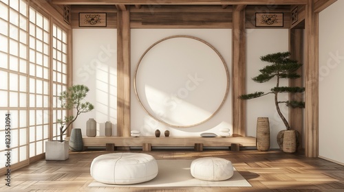 Frame mockup, modern hanok style living room interior photo