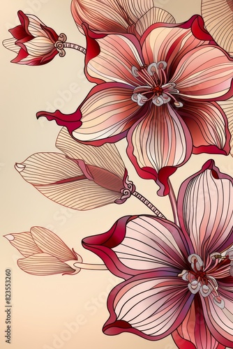 Drawing of Flowers on Beige Background