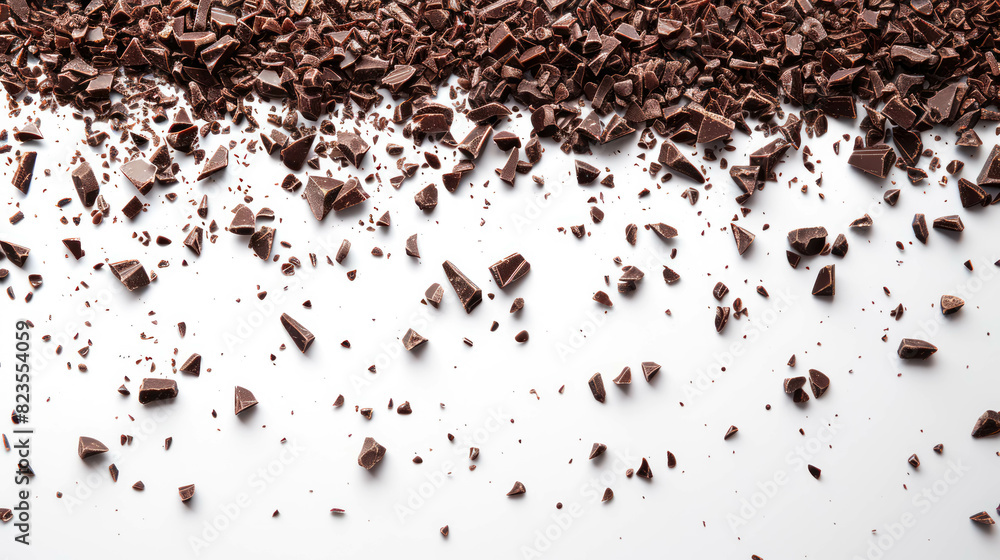 Dark Chocolate Chips On The Top On A White Background Dark Chocolate Chips On The Top On A White Background