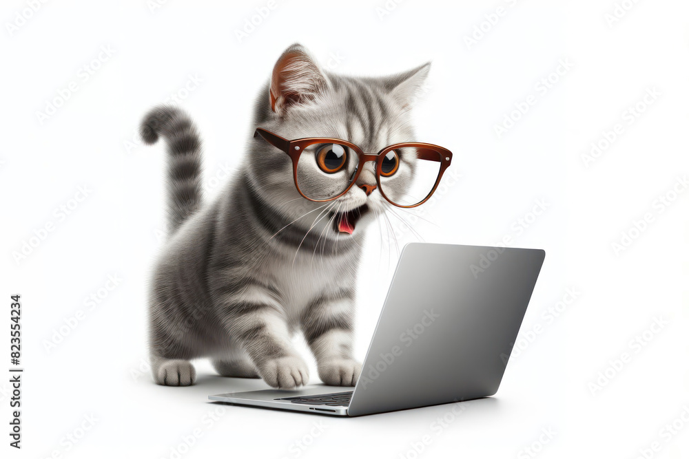 cat with glasses and a surprised look on her face is looking at a laptop cat with glasses and a surprised look on her face is looking at a laptop