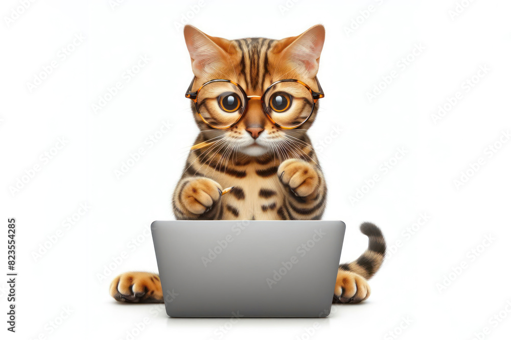 cat with glasses and a surprised look on her face is looking at a laptop cat with glasses and a surprised look on her face is looking at a laptop