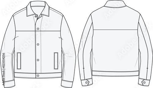 Classic Work Jacket technical CAD fashion illustration front and back views