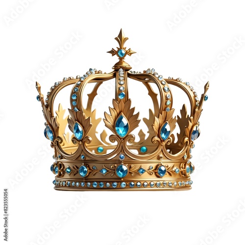 Luxury golden crown with gemstone and vintage decoration isolated on white background (ID: 823555054)