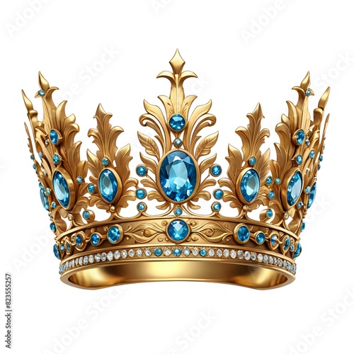 Luxury golden crown with gemstone and vintage decoration isolated on white background (ID: 823555257)