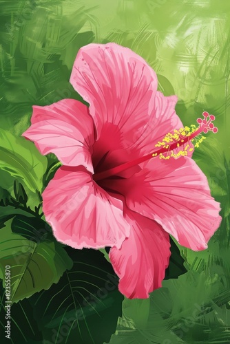 Pink Flower on Green Background