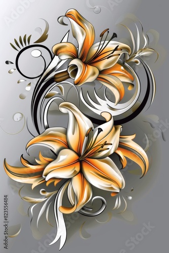 Floral Painting on Gray Background