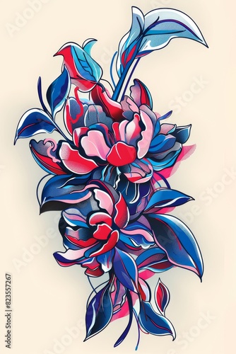 Elegant Bouquet of Flowers Drawing on White Background