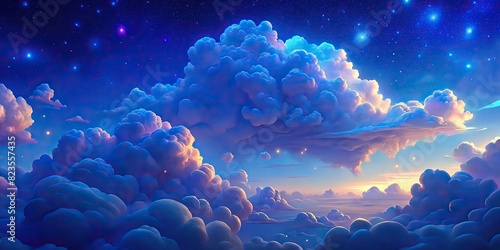 Beautiful time-lapse video of puffy clouds drifting in a vibrant blue sky photo