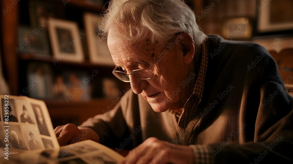 A Lifetime of Love and Dedication - An Elderly Father's Poignant Reflection on Old Family Photos A Lifetime of Love and Dedication - An Elderly Father's Poignant Reflection on Old Family Photos