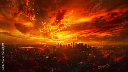 Summer s Fiery Embrace - Vibrant Sunset Ignites City Skyline