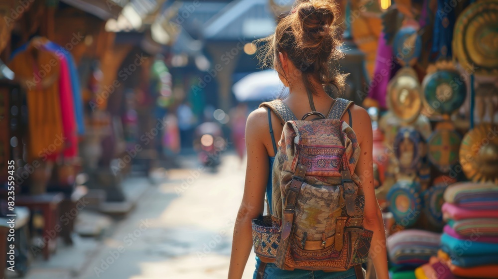 Obraz premium Backpacking through cultures: Embracing diversity and forging connections with locals on a journey around the globe.