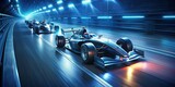 Detailed description 1 High-speed Formula 1 race cars zooming around the track, showcasing sleek design and cutting-edge technology 