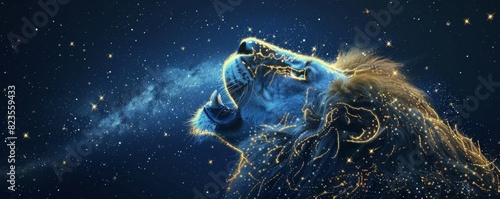 Cosmic depiction of Leo the lion with stars and constellation outlines photo