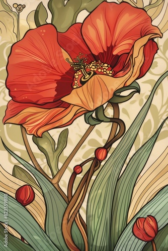 Red Flower With Green Leaves