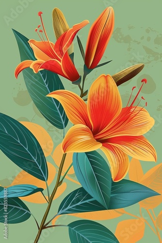 Vibrant Orange Flowers on Green Background