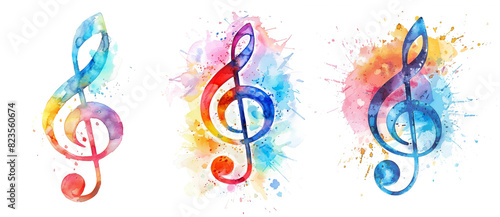 Watercolor music note symbols isolated on transparent background colorful artistic designs