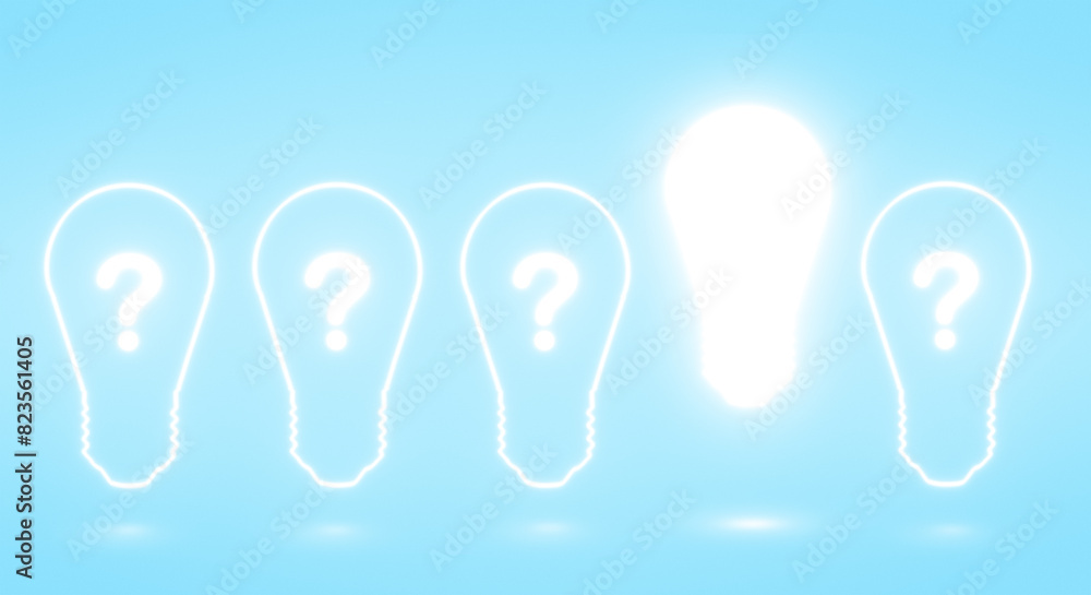 Glowing light bulb in the row on blue background. Solution and idea concept. Glowing light bulb in the row on blue background. Solution and idea concept.