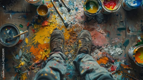 Artist's Feet Amongst Creative Chaos photo