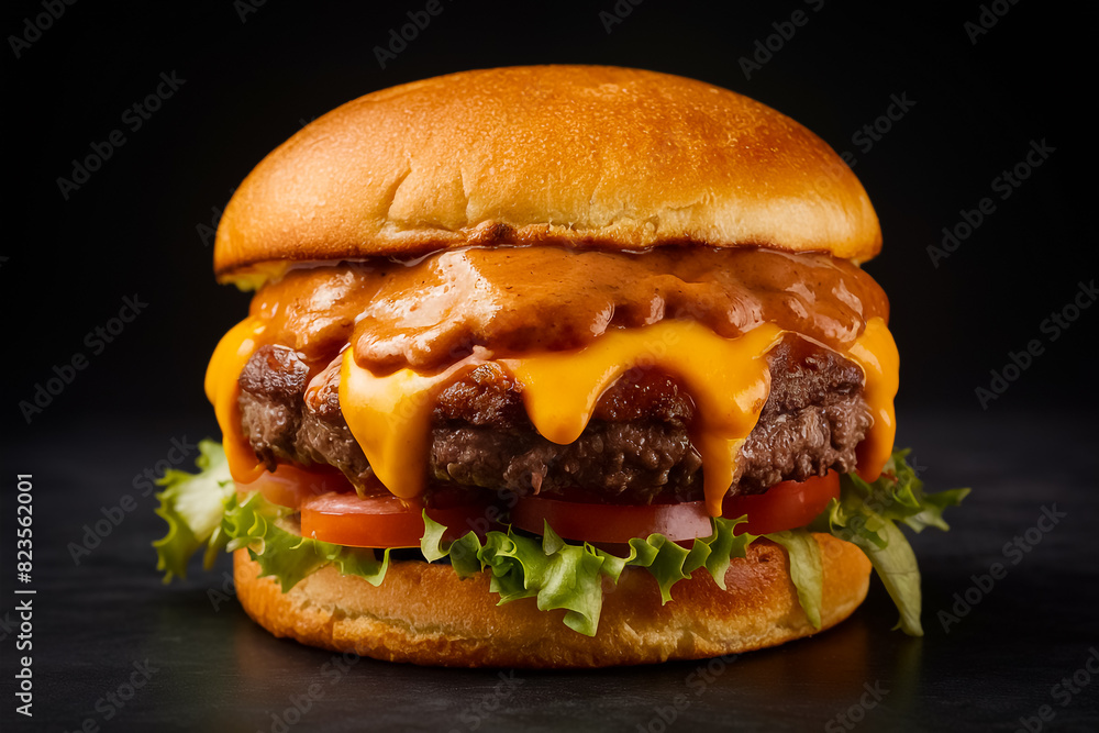 Closeup photo of a cheeseburger Closeup photo of a cheeseburger