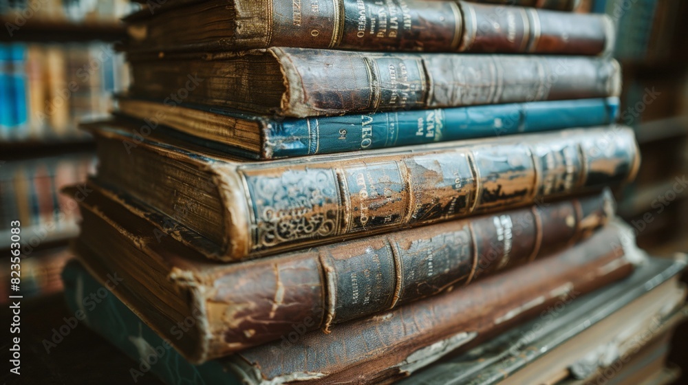 A close-up photo of a stack of old books with worn covers, hinting at the vast knowledge and stories they hold. A close-up photo of a stack of old books with worn covers, hinting at the vast knowledge and stories they hold.