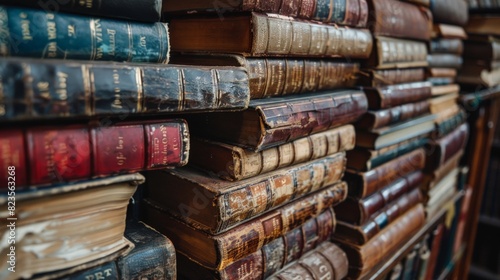 A close-up photo of a stack of old books with worn covers, hinting at the vast knowledge and stories they hold.