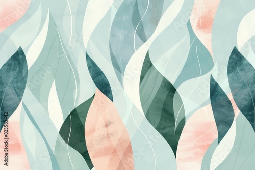 pattern illustration of green different leaves and plants, minimal shapes on isolated white background, abstract composition for varoius eco projects design