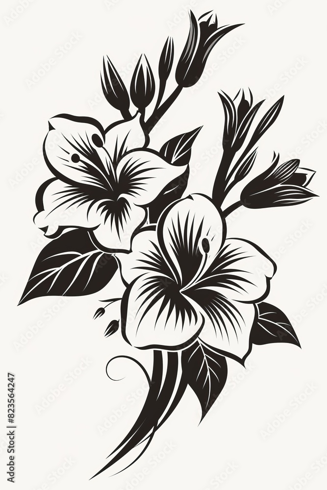 Monochrome Floral Drawing on White Background