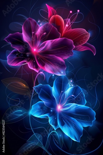 Three Flowers on Dark Background