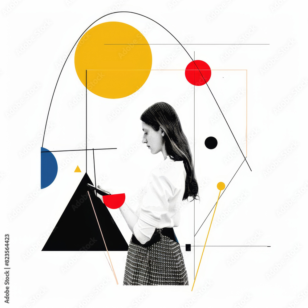 Fototapeta premium Collage with a girl holding a smartphone in her hands 
