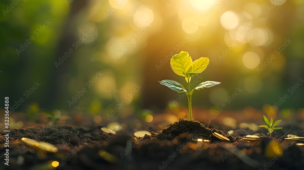 A small tree growing from the ground, surrounded in the style of gold coins and green leaves. This scene symbolizes growth in business or financial support.
A small tree growing from the ground, surrounded in the style of gold coins and green leaves. This scene symbolizes growth in business or financial support.