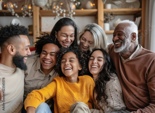 A diverse group sharing a hearty laugh, showcasing unity and joy