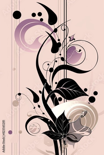 Black and White Floral Design on Pink Background