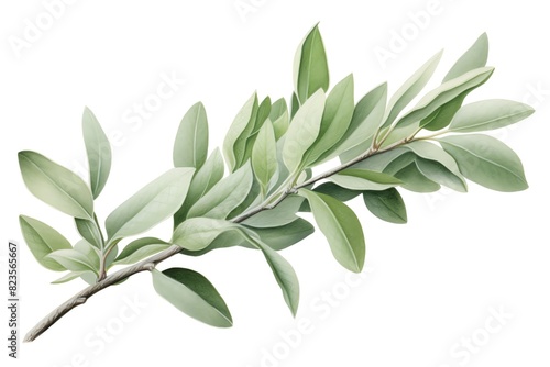 A delicate branch with lush green leaves, isolated on a white background. photo