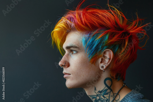 Young man with piercings and bright dyed hair © Michael