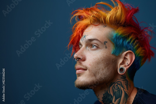 Punk man with piercings and dyed hair © Michael