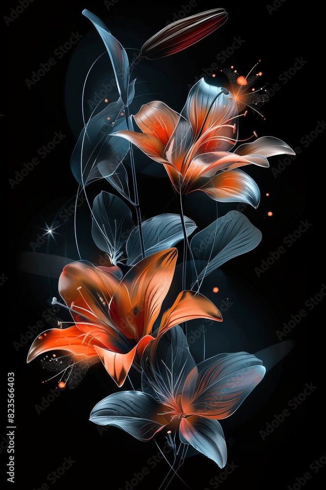 Elegant Flower Painting on Black Background Elegant Flower Painting on Black Background