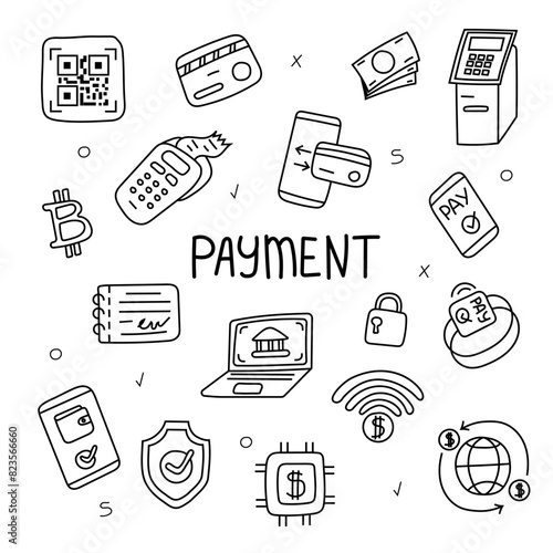 Set of payments doodle. Vector Isolated on white background