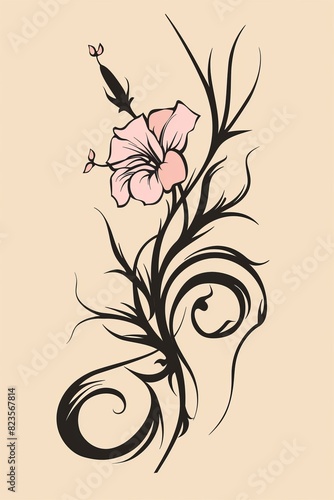 Delicate Flower Drawing on Beige Background