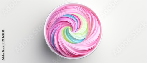 Swirling pastel pink and blue slime in a bowl. photo